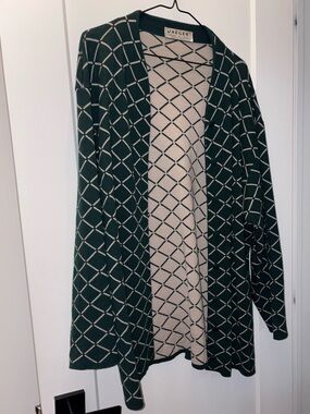 Jaeger Forest Green Openwork Diamond Cardigan